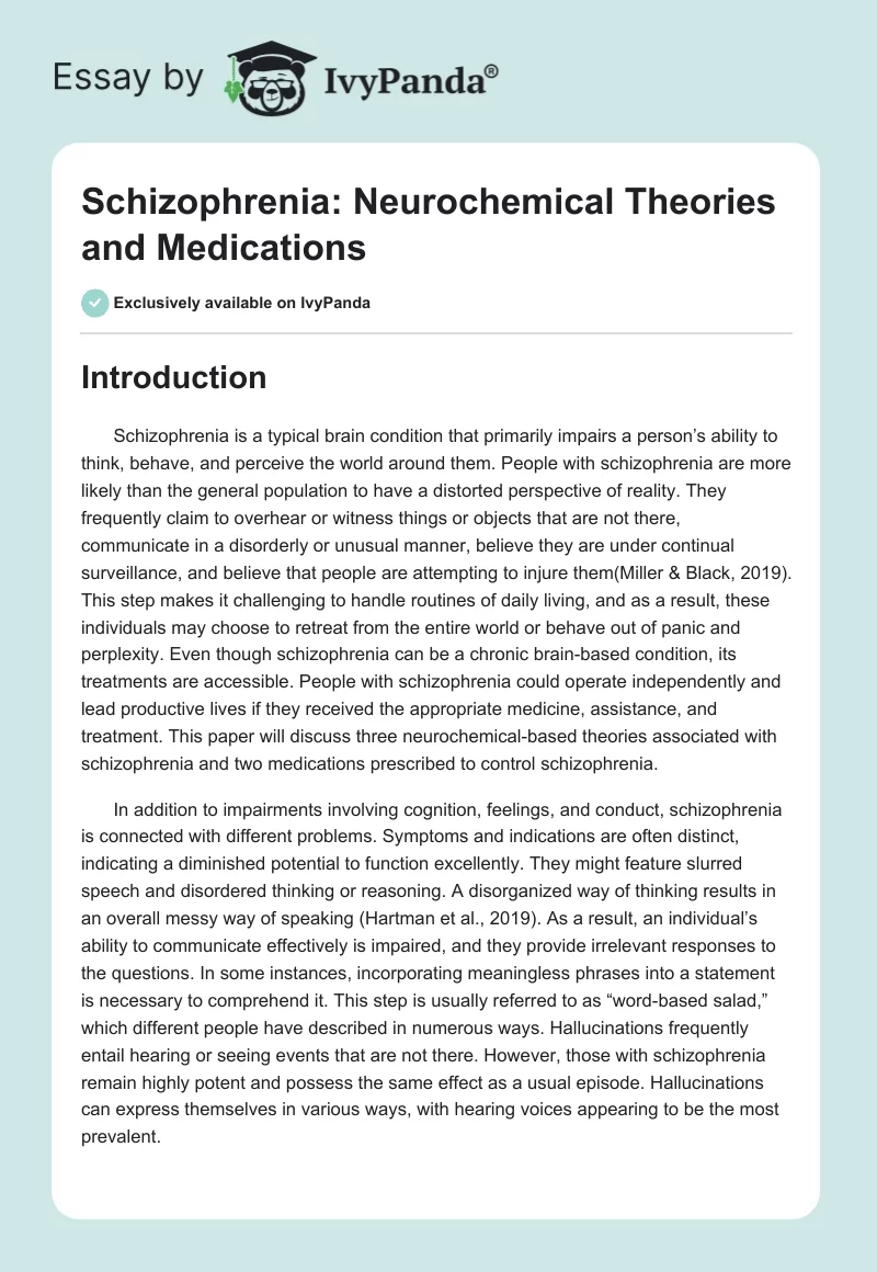 Schizophrenia: Neurochemical Theories and Medications. Page 1