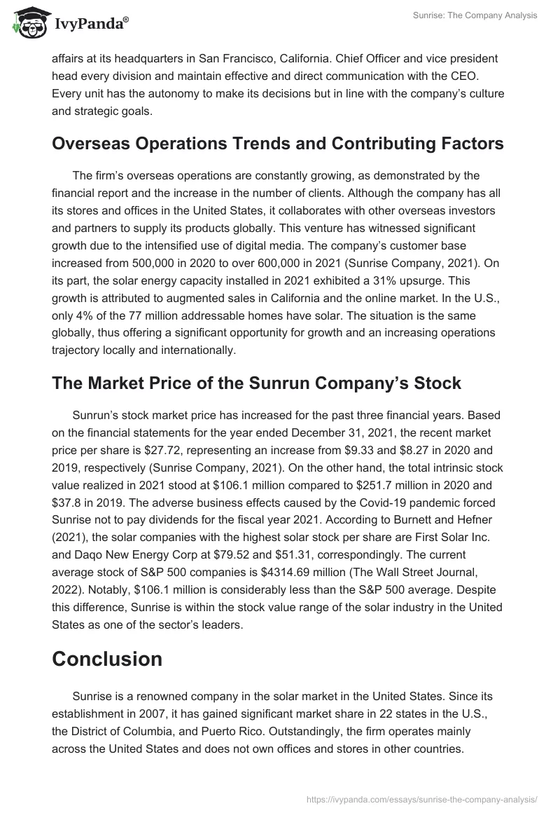 Sunrise: The Company Analysis. Page 3