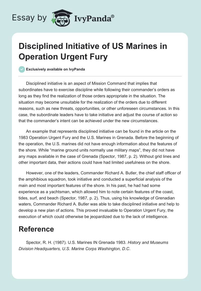 Disciplined Initiative of US Marines in Operation Urgent Fury. Page 1