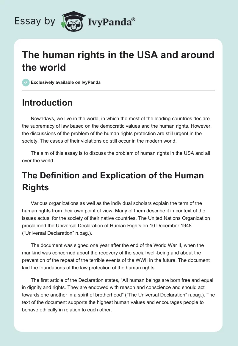 The human rights in the USA and around the world. Page 1