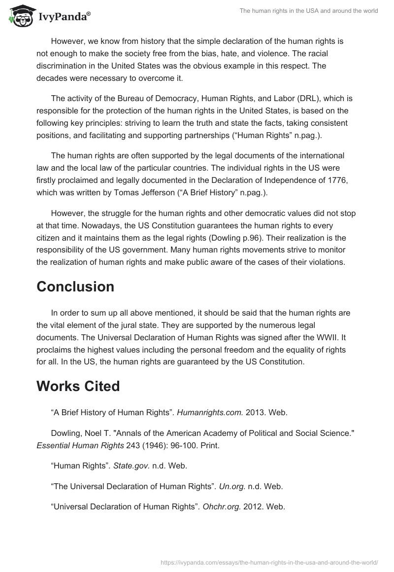 The human rights in the USA and around the world. Page 2