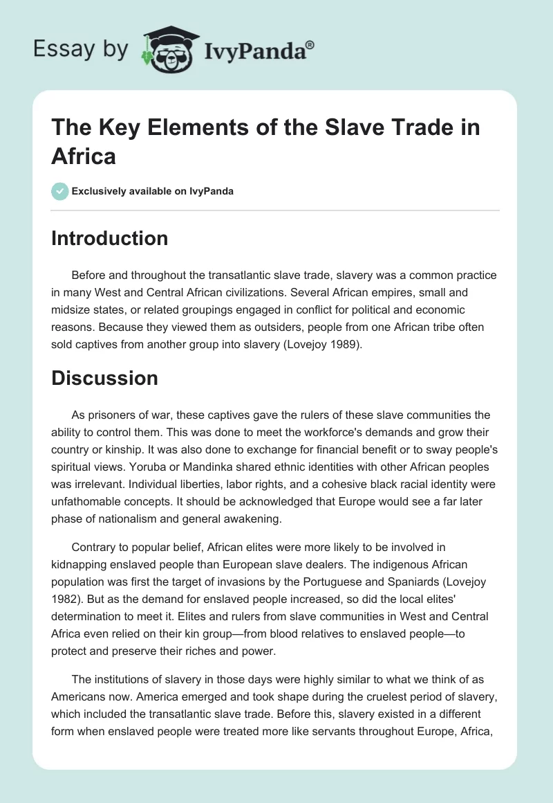 The Key Elements of the Slave Trade in Africa. Page 1