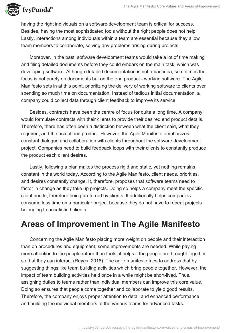 The Agile Manifesto: Core Values and Areas of Improvement. Page 2
