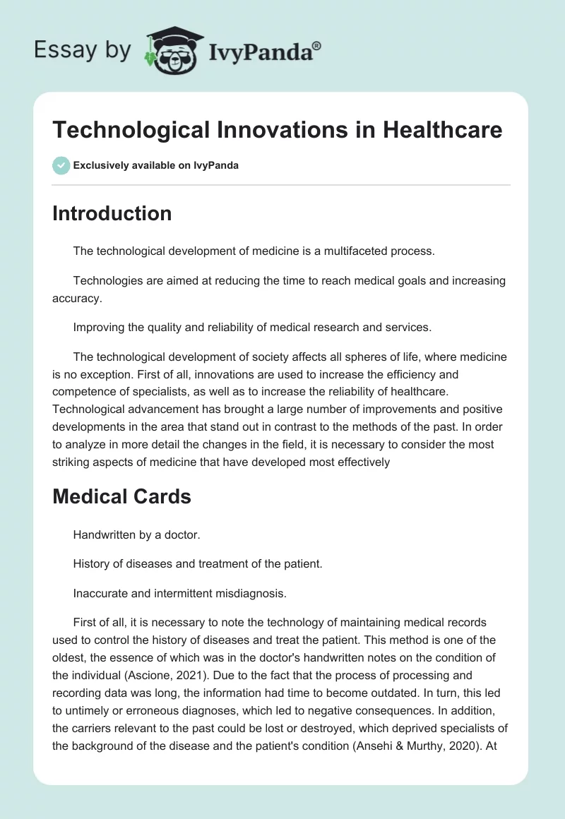 Technological Innovations in Healthcare. Page 1