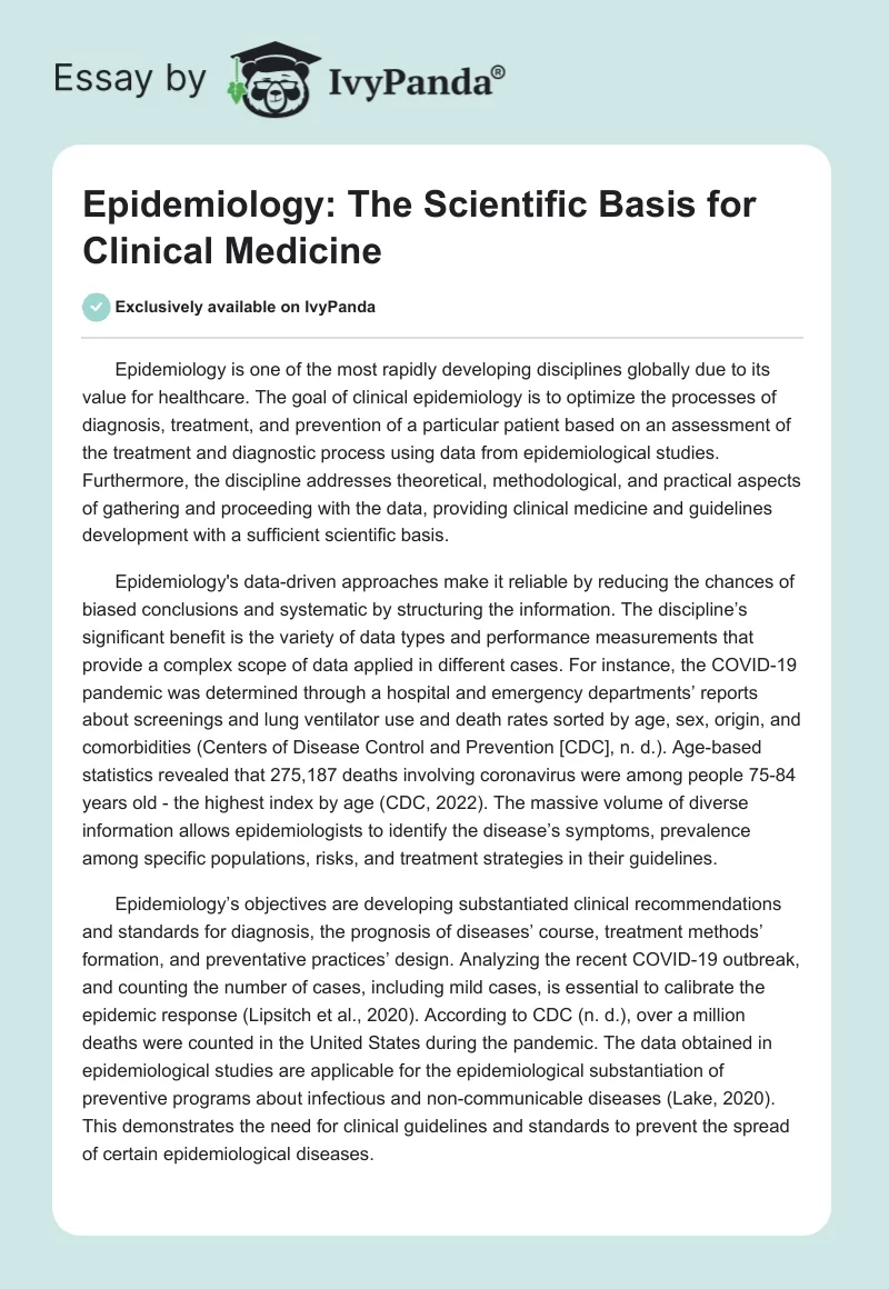 Epidemiology: The Scientific Basis for Clinical Medicine. Page 1