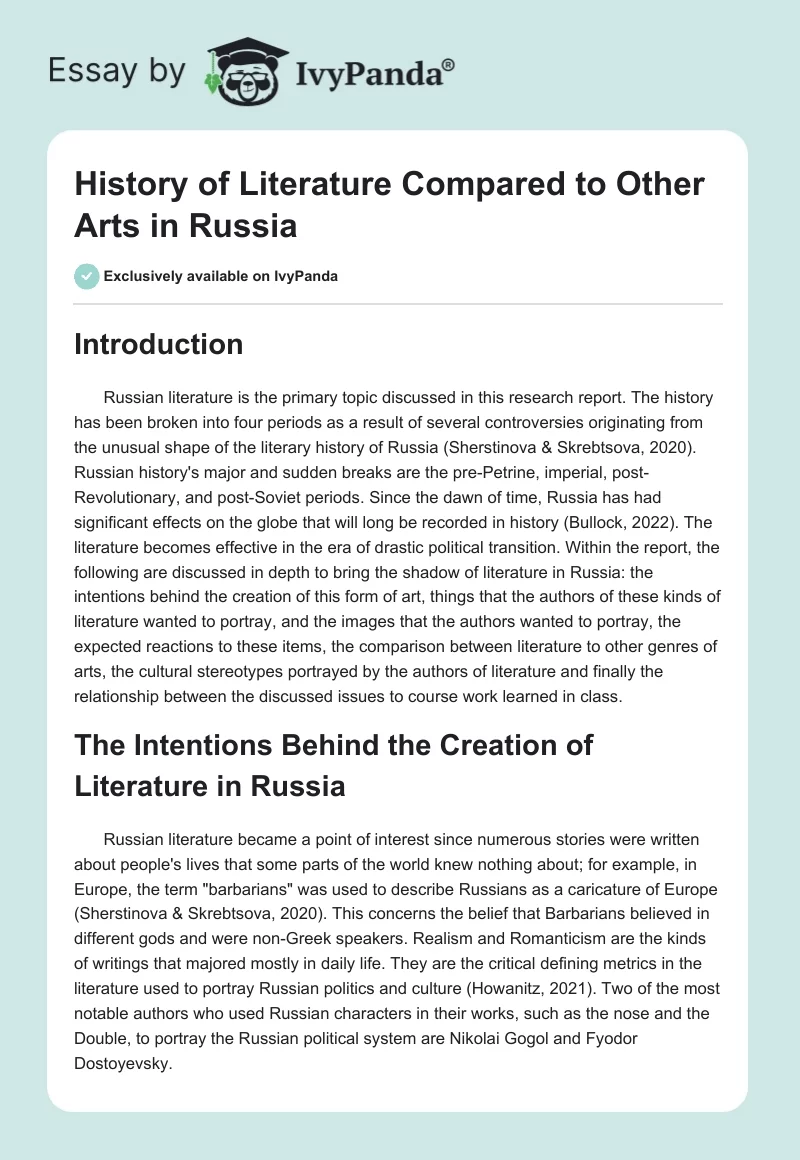 History of Literature Compared to Other Arts in Russia. Page 1