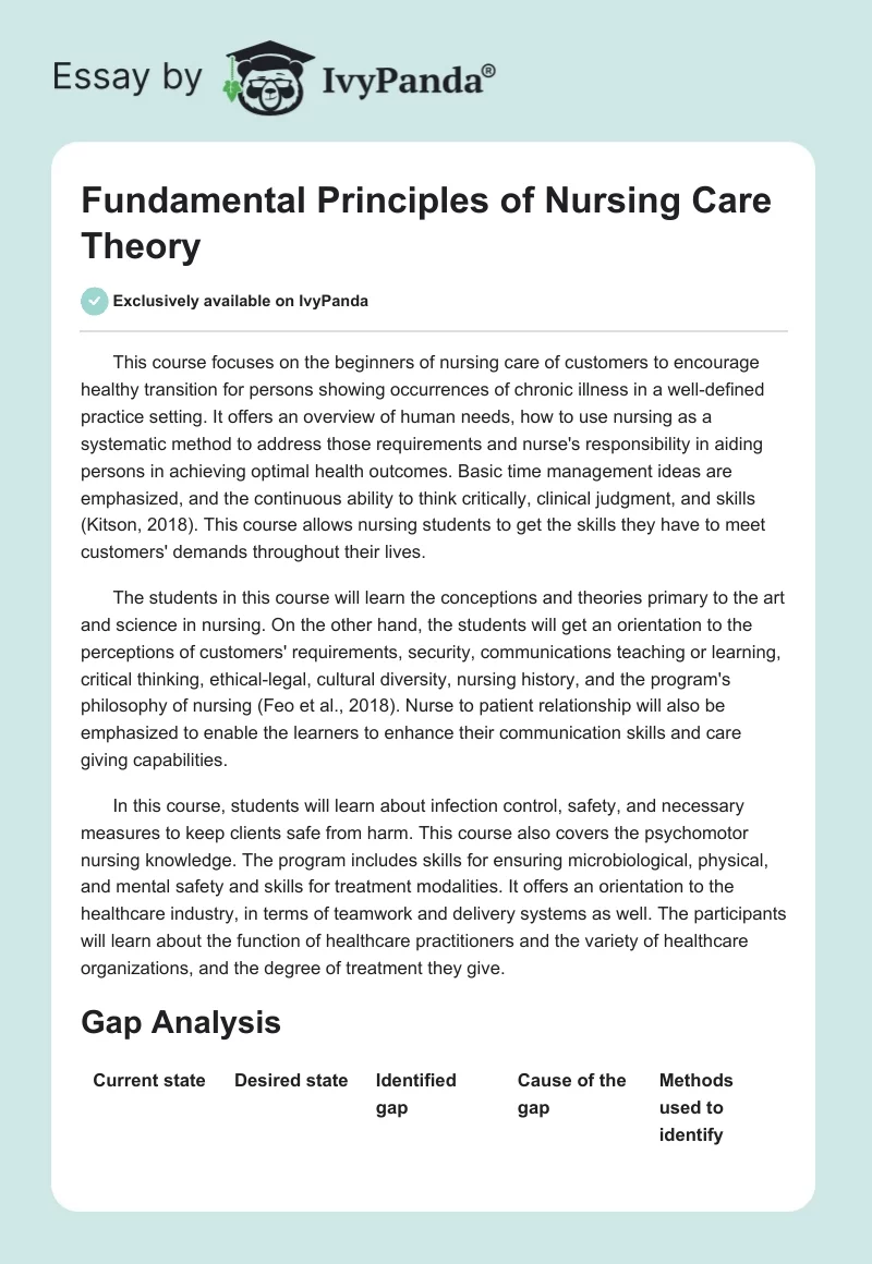 Fundamental Principles of Nursing Care Theory. Page 1