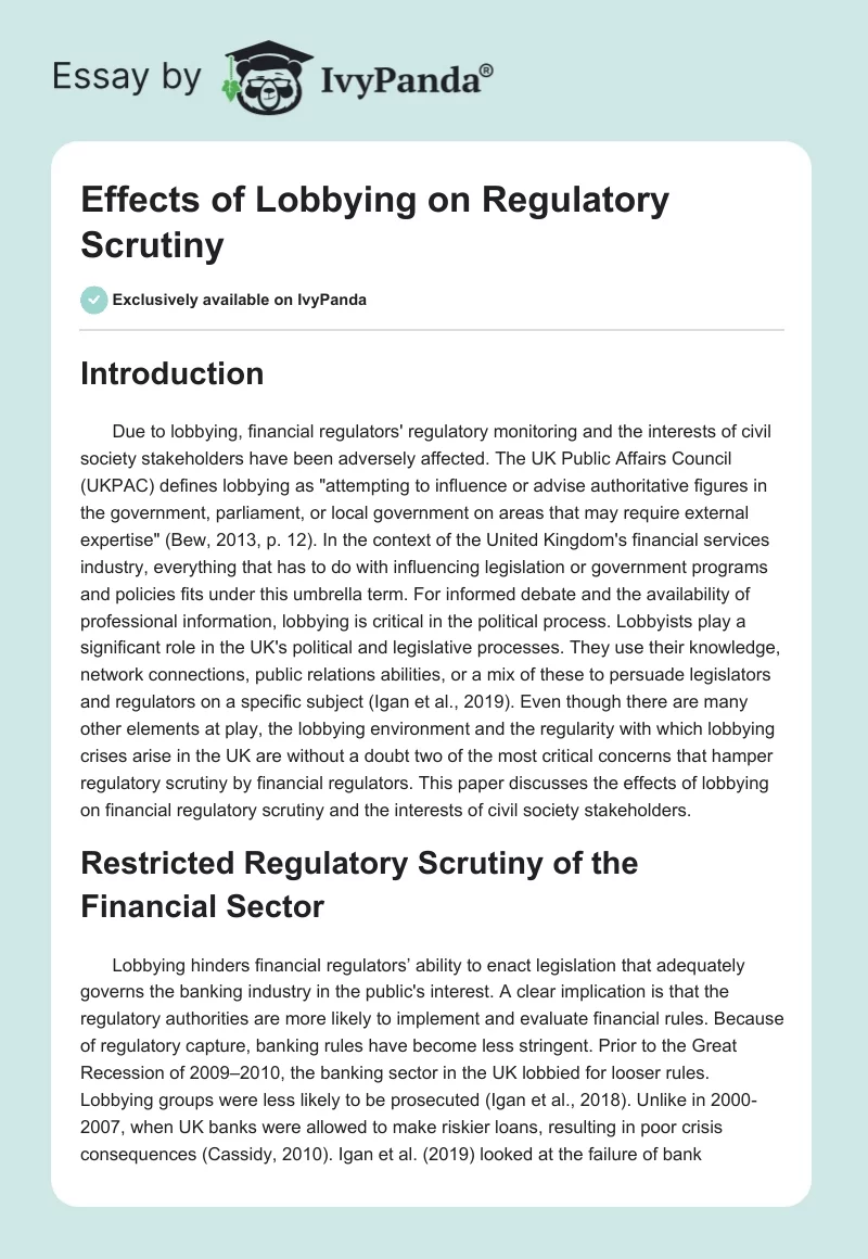 Effects of Lobbying on Regulatory Scrutiny. Page 1
