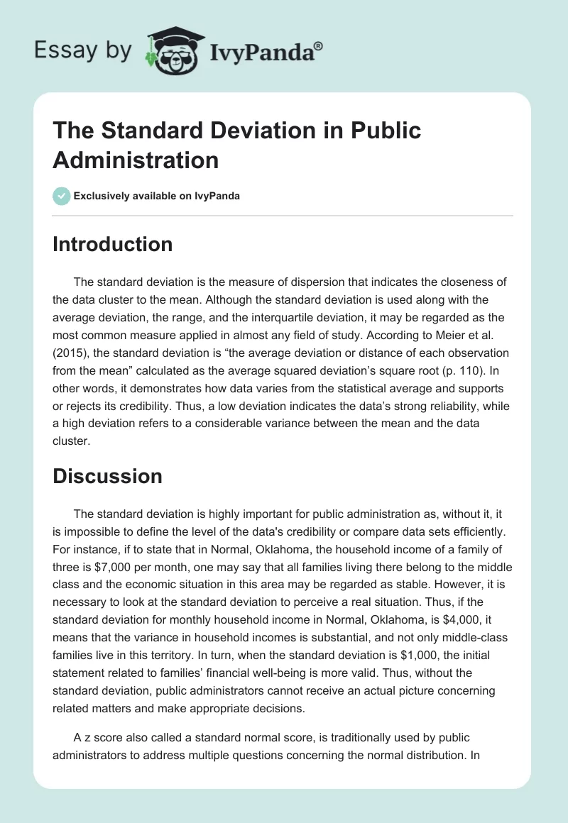 The Standard Deviation in Public Administration. Page 1