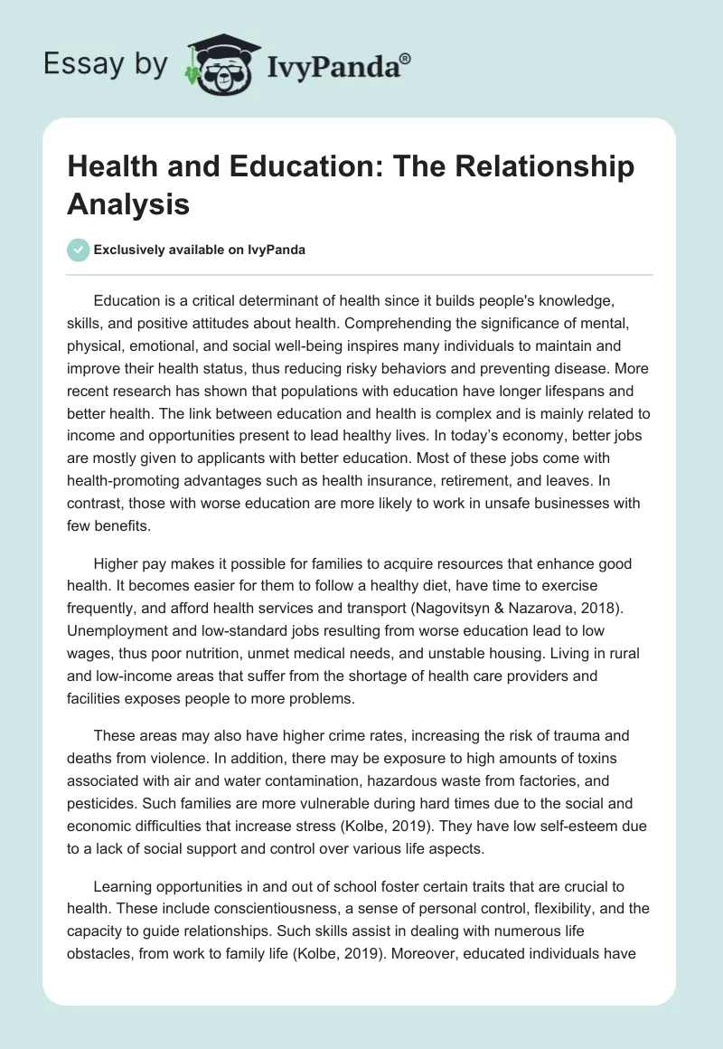 Health and Education: The Relationship Analysis. Page 1