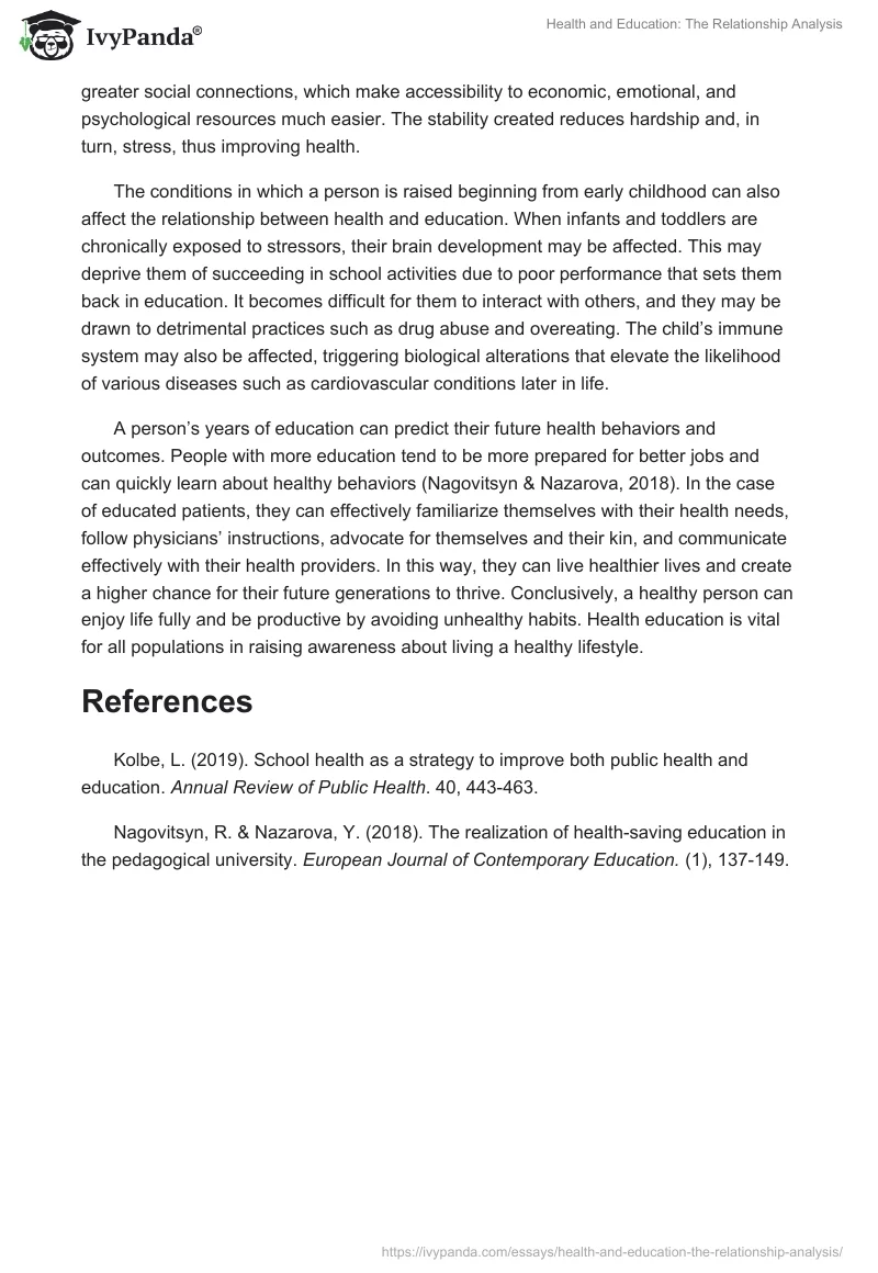Health and Education: The Relationship Analysis. Page 2