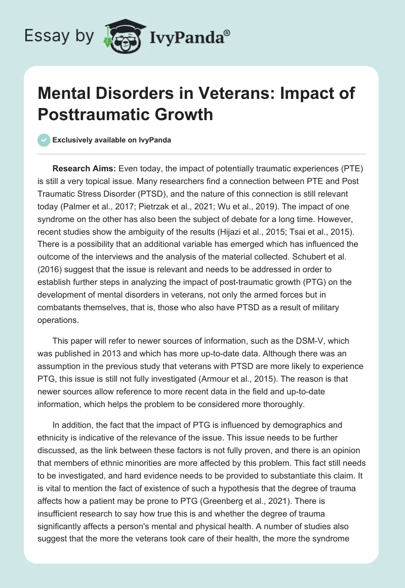 Mental Disorders in Veterans: Impact of Posttraumatic Growth. Page 1