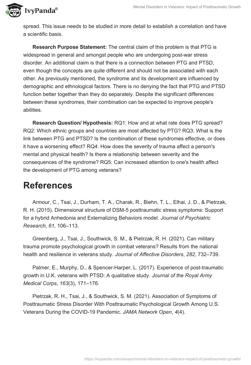 Mental Disorders in Veterans: Impact of Posttraumatic Growth. Page 2