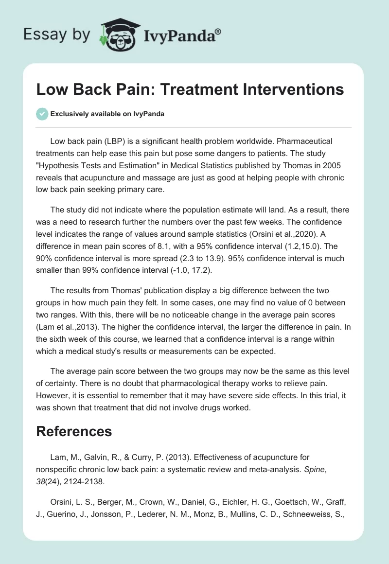 Low Back Pain: Treatment Interventions. Page 1