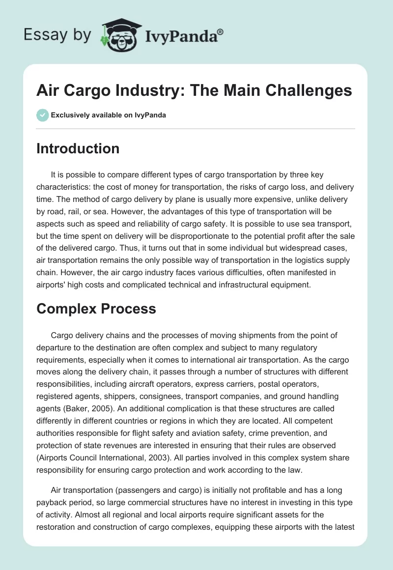 Air Cargo Industry: The Main Challenges. Page 1