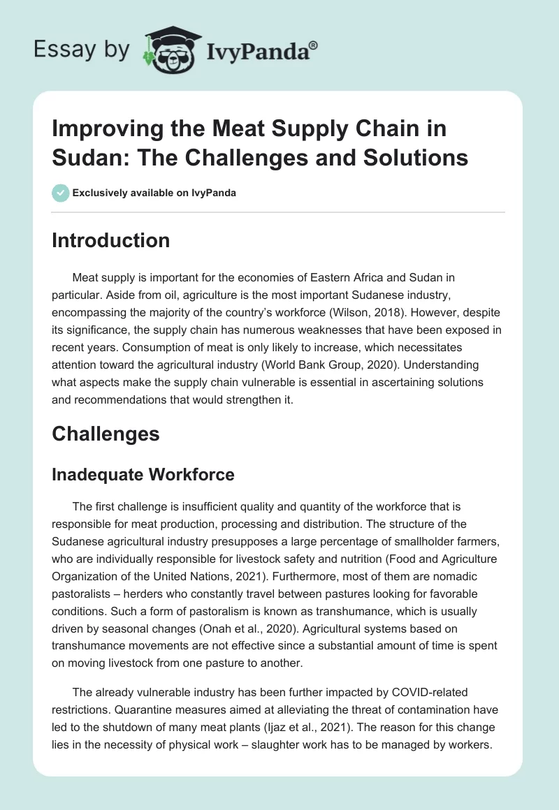 Improving the Meat Supply Chain in Sudan: The Challenges and Solutions. Page 1