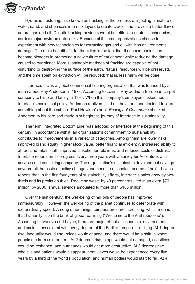 Sustainability Ethics: Answering the Questions. Page 2