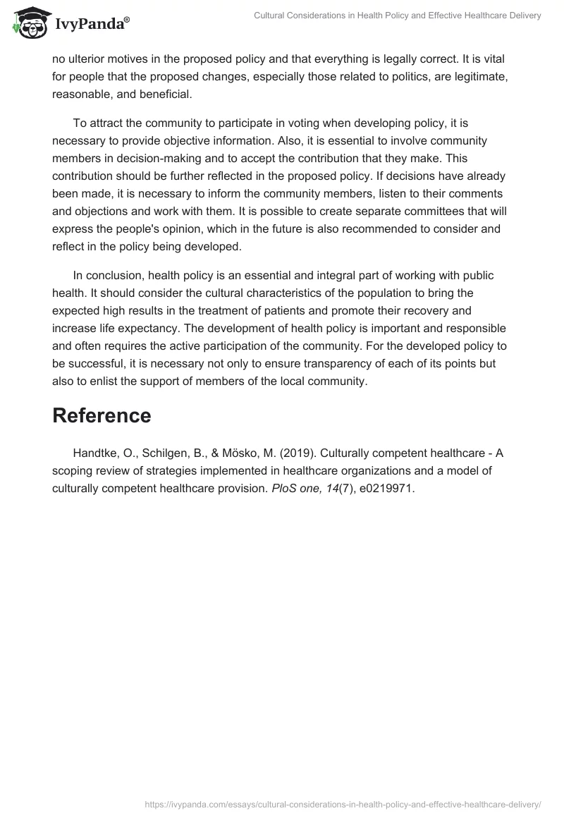 Cultural Considerations in Health Policy and Effective Healthcare Delivery. Page 2