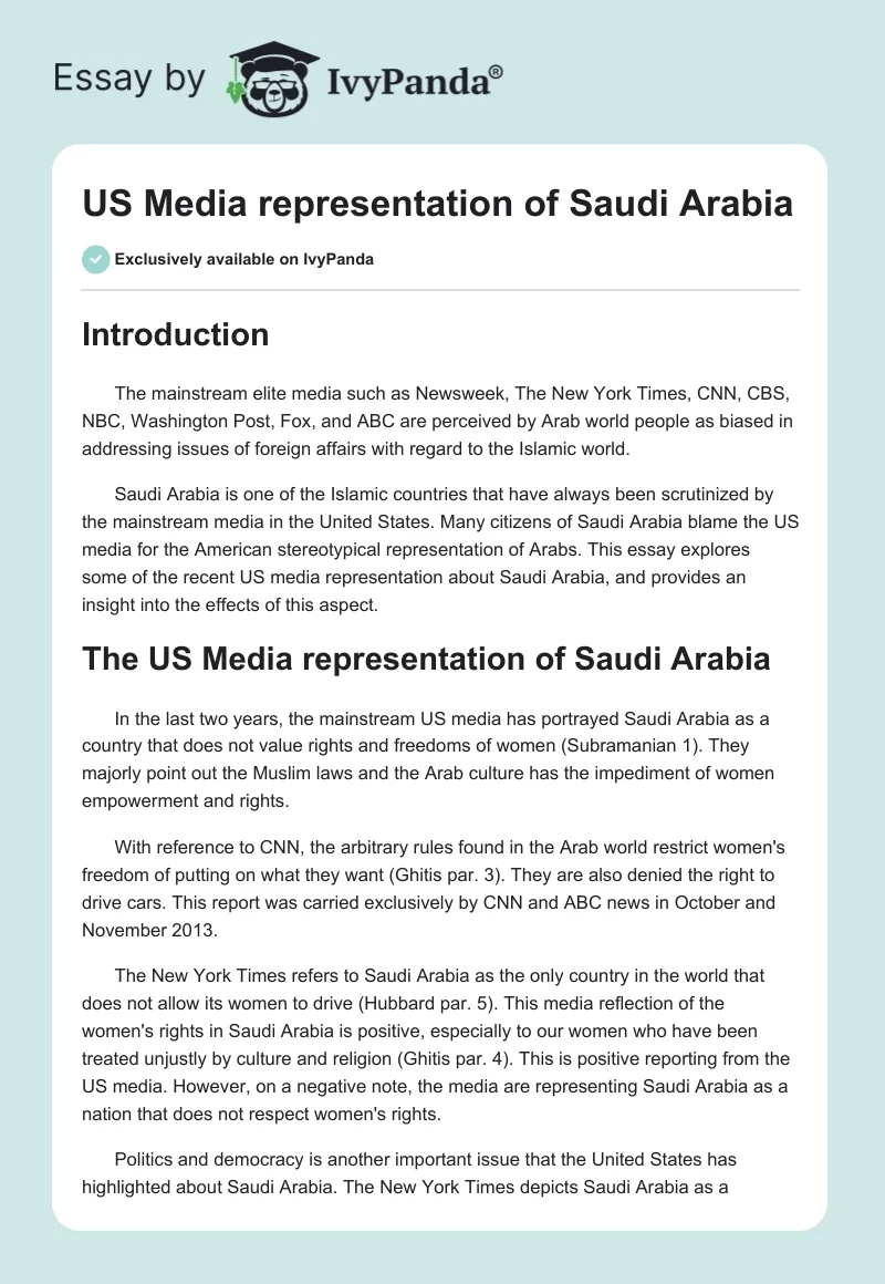 US Media representation of Saudi Arabia. Page 1