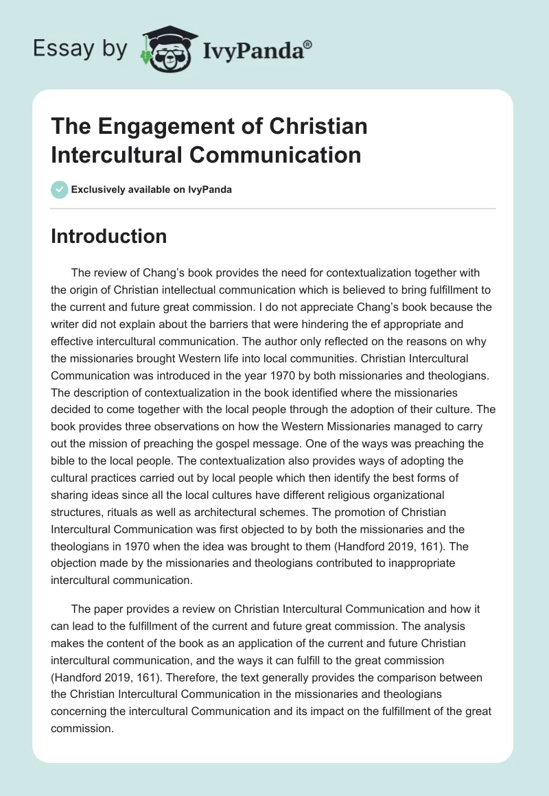 The Engagement of Christian Intercultural Communication. Page 1