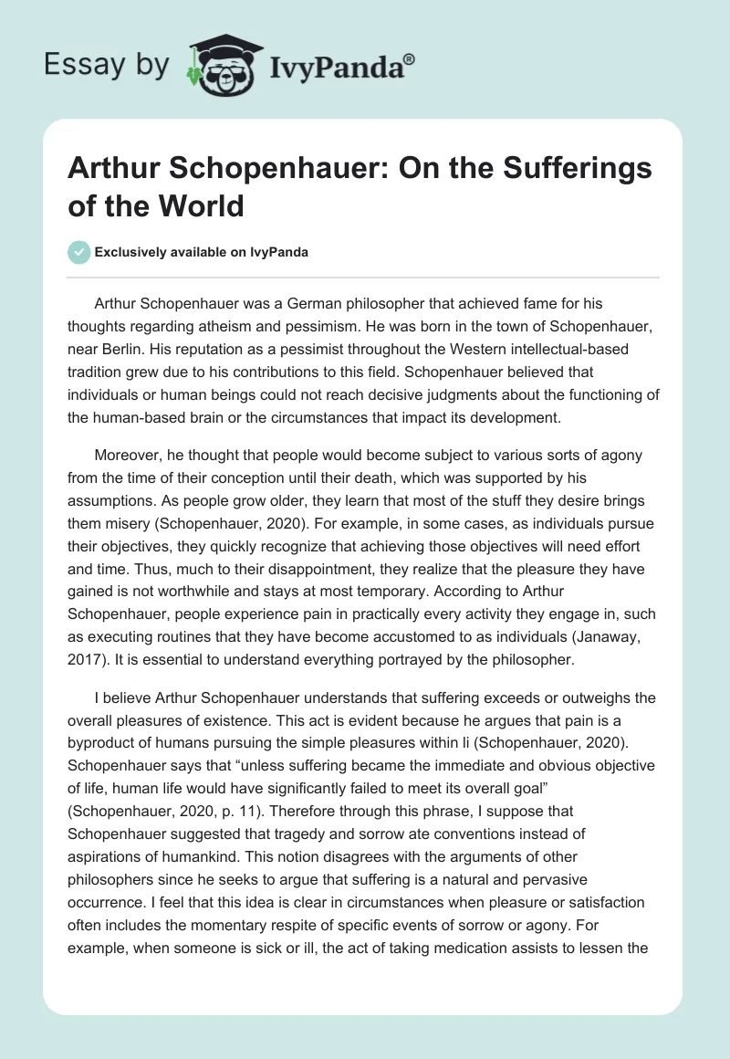 Arthur Schopenhauer: On the Sufferings of the World. Page 1