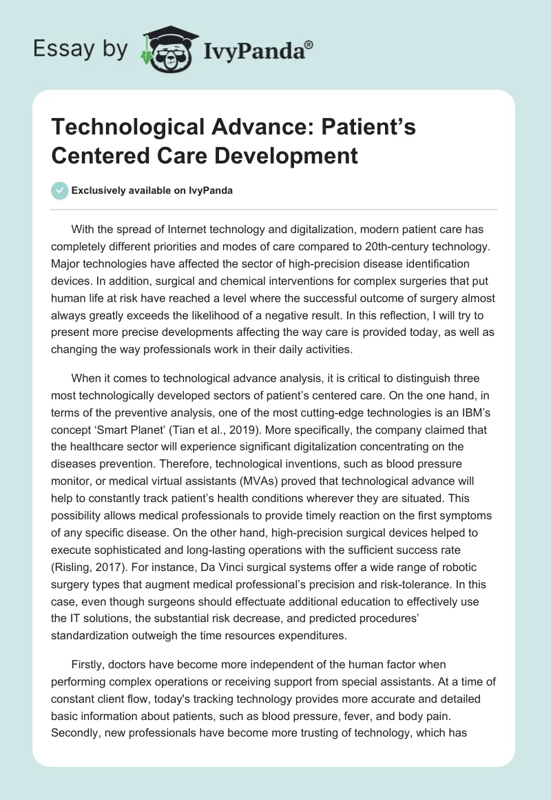 Technological Advance: Patient’s Centered Care Development. Page 1