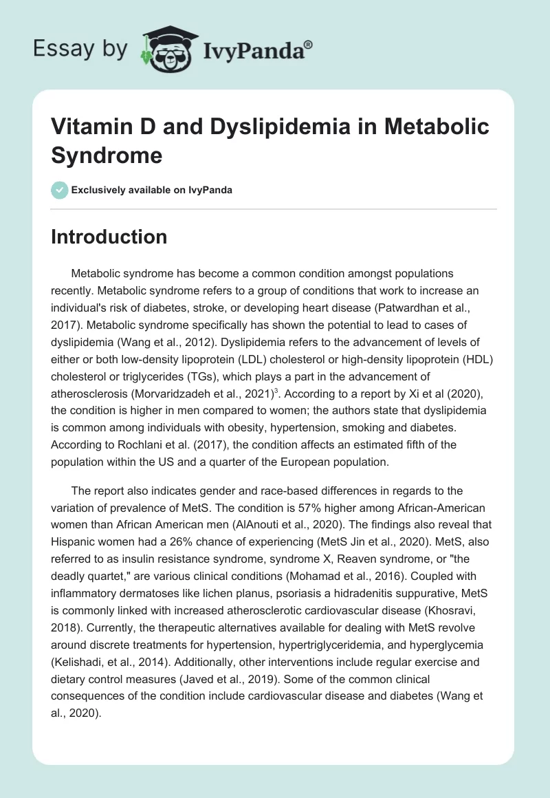 Vitamin D and Dyslipidemia in Metabolic Syndrome. Page 1