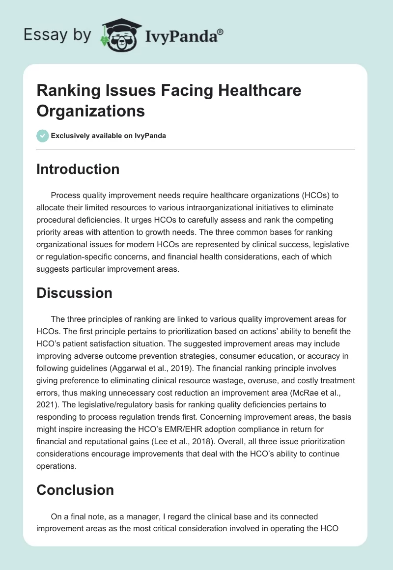 Ranking Issues Facing Healthcare Organizations. Page 1