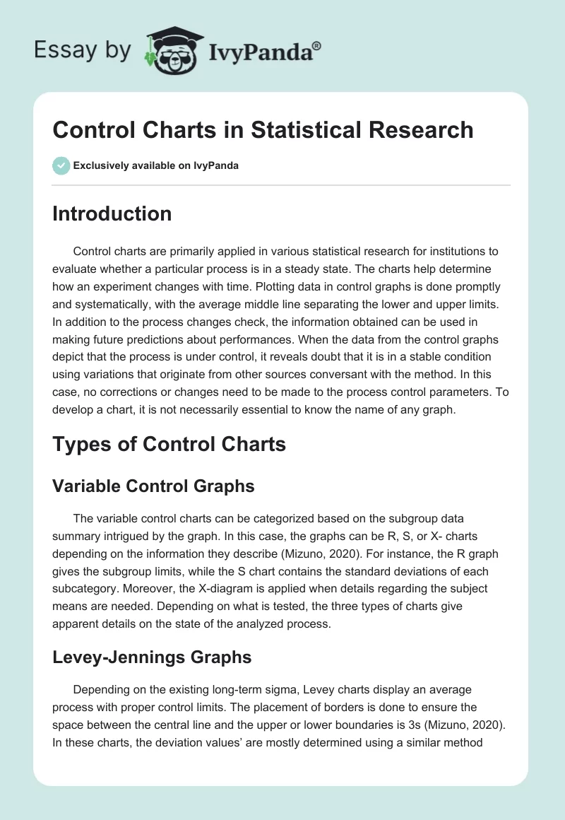 Control Charts in Statistical Research. Page 1