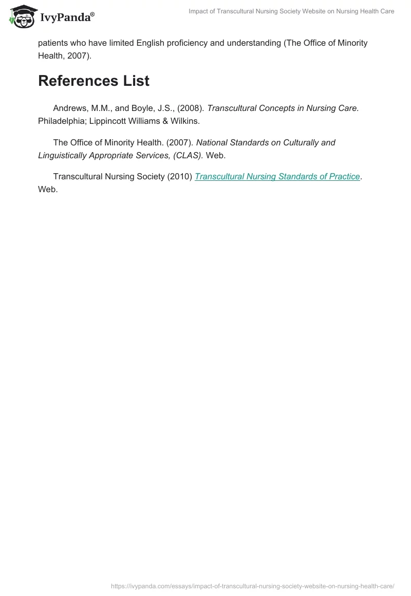 Impact of Transcultural Nursing Society Website on Nursing Health Care. Page 3