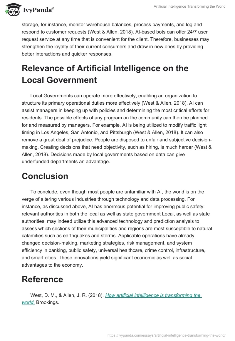 Artificial Intelligence Transforming the World. Page 2