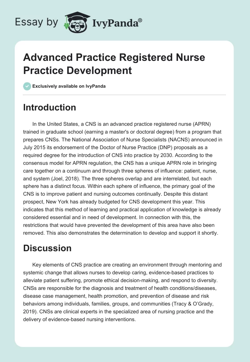 Advanced Practice Registered Nurse Practice Development. Page 1