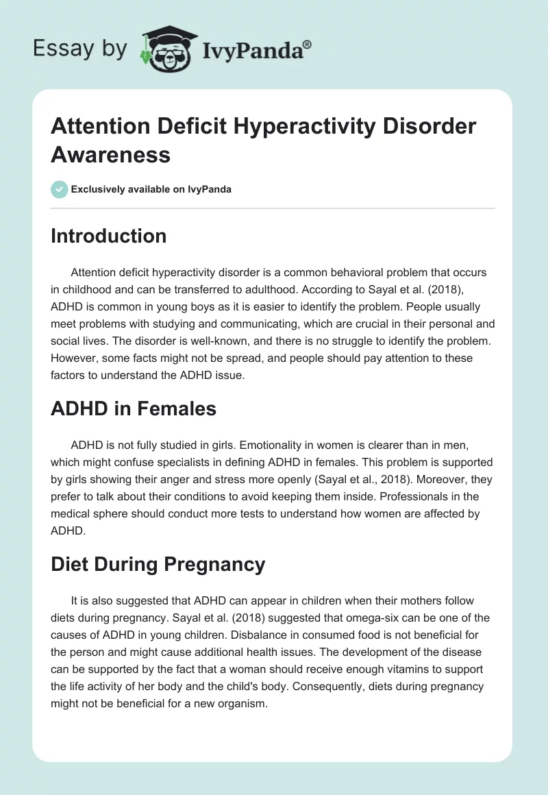 Attention Deficit Hyperactivity Disorder Awareness. Page 1