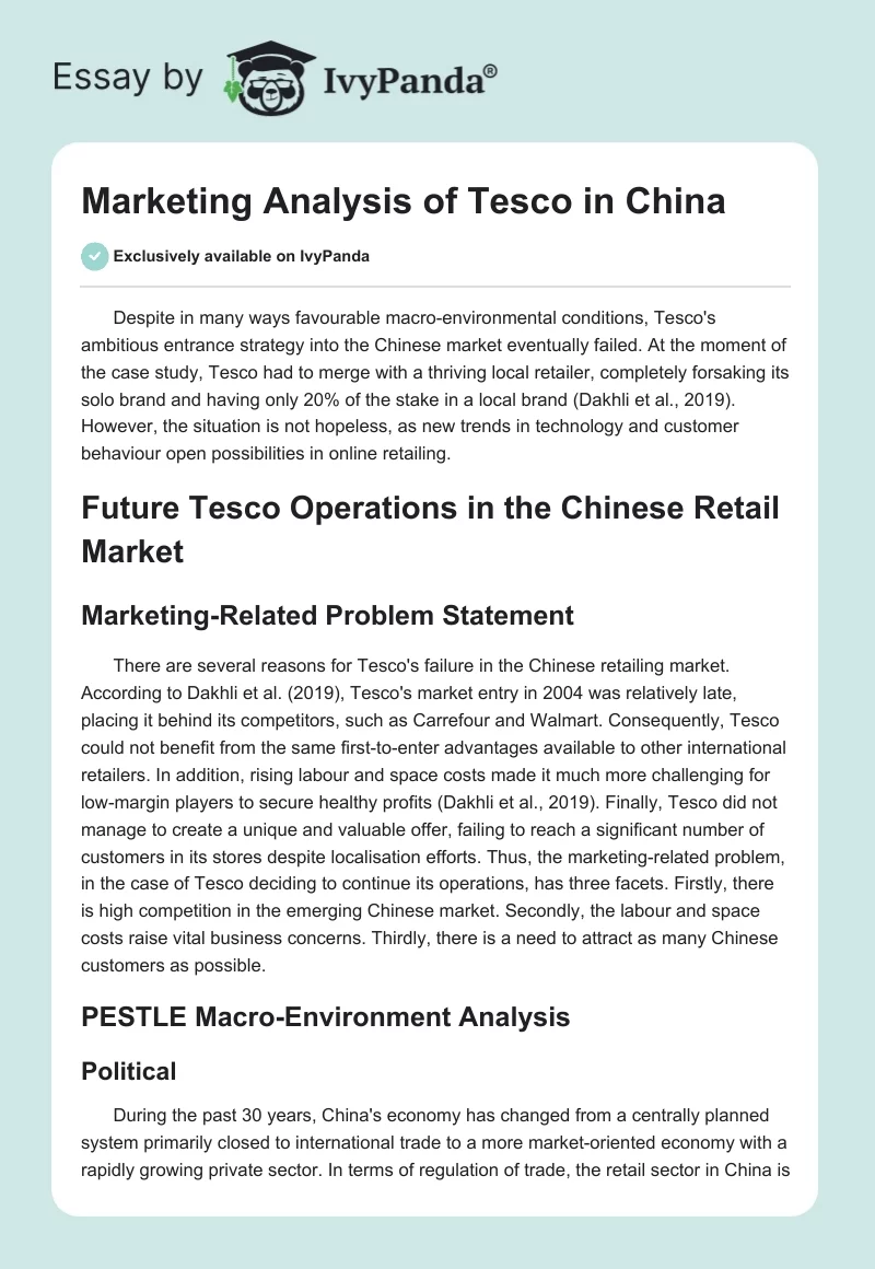 Marketing Analysis of Tesco in China. Page 1