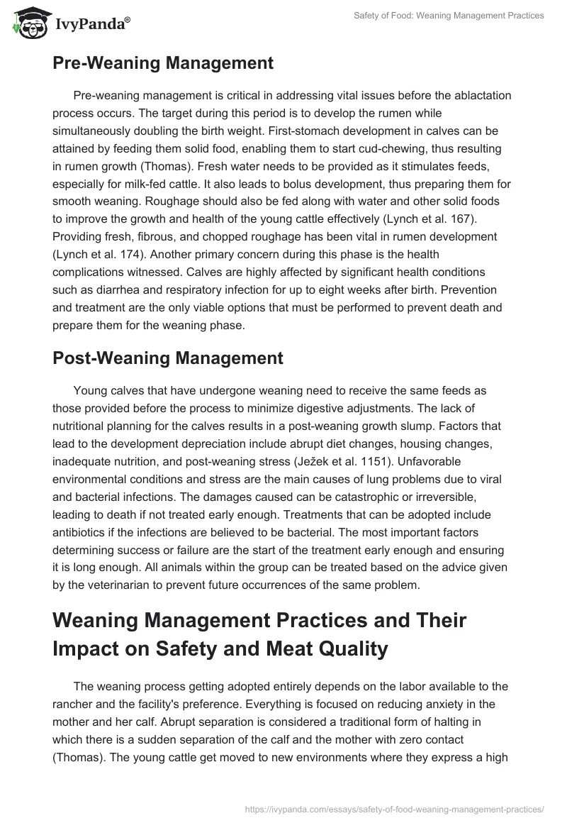 Safety of Food: Weaning Management Practices. Page 2