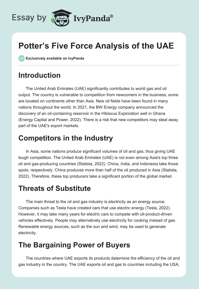Potter’s Five Force Analysis of the UAE. Page 1