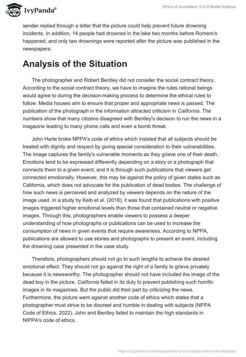 Ethics of Journalism: S.A.D Model Analysis. Page 2