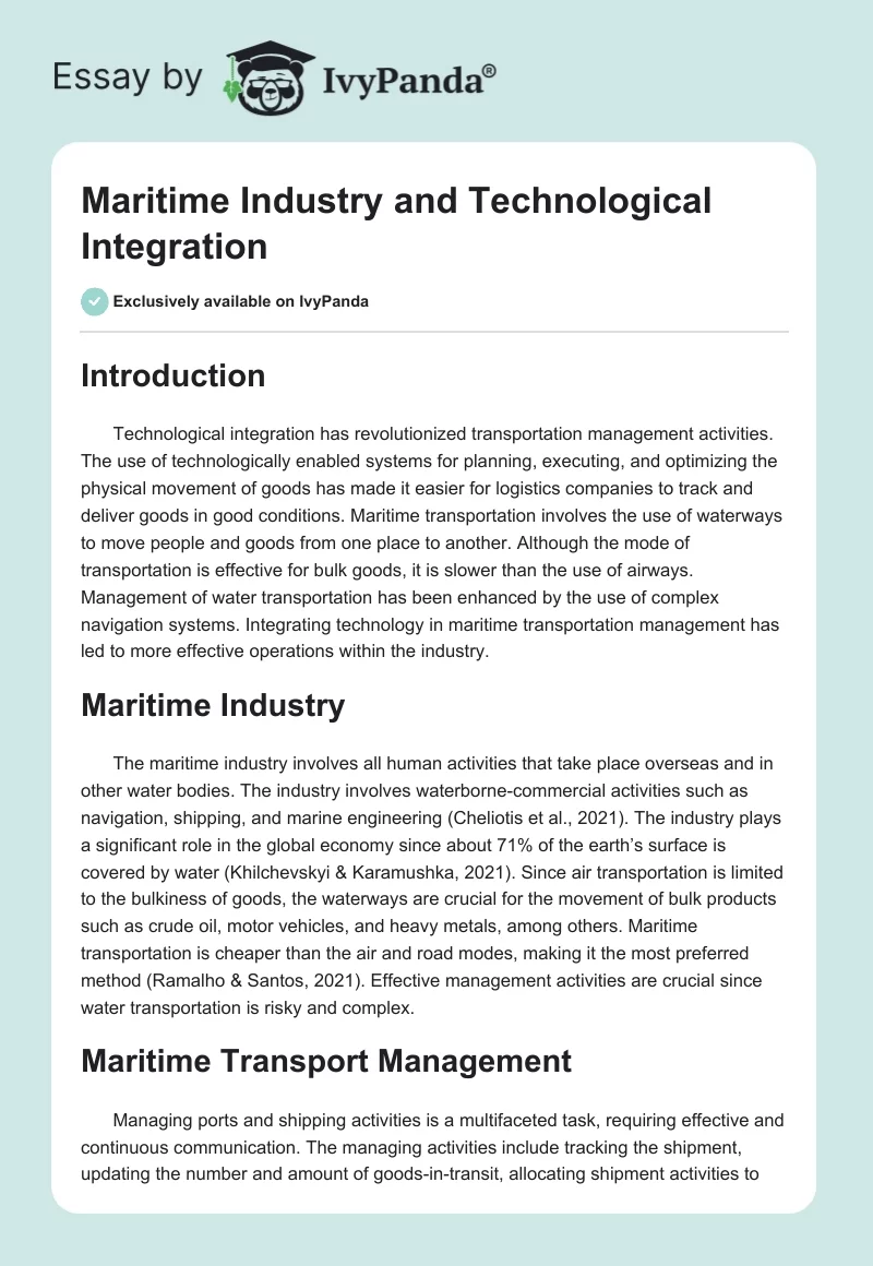 Maritime Industry and Technological Integration. Page 1