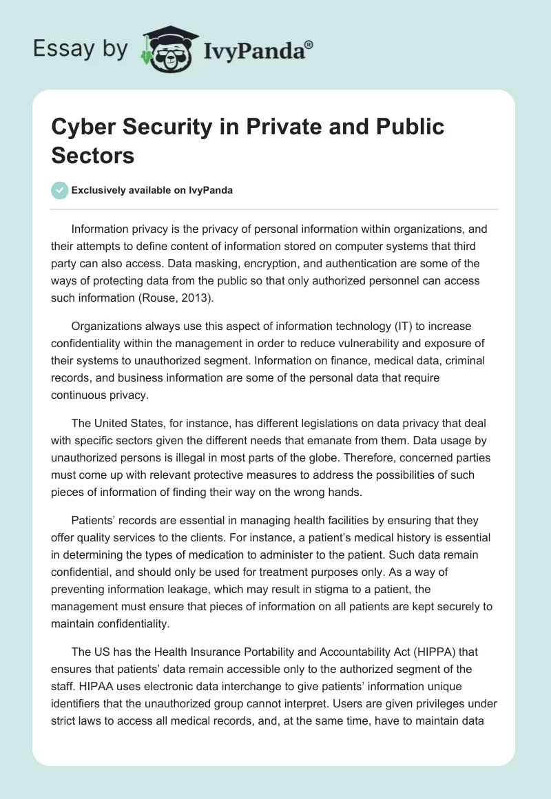 Cyber Security in Private and Public Sectors. Page 1