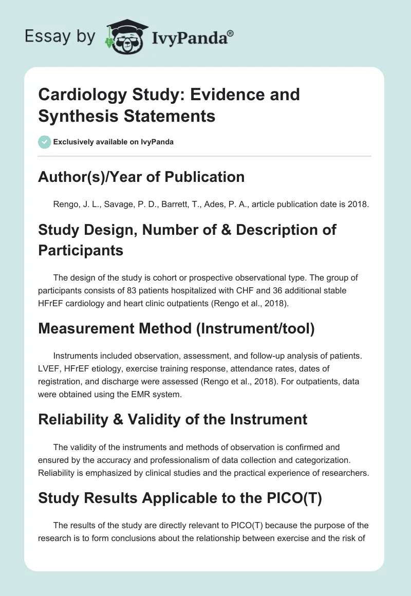 Cardiology Study: Evidence and Synthesis Statements. Page 1