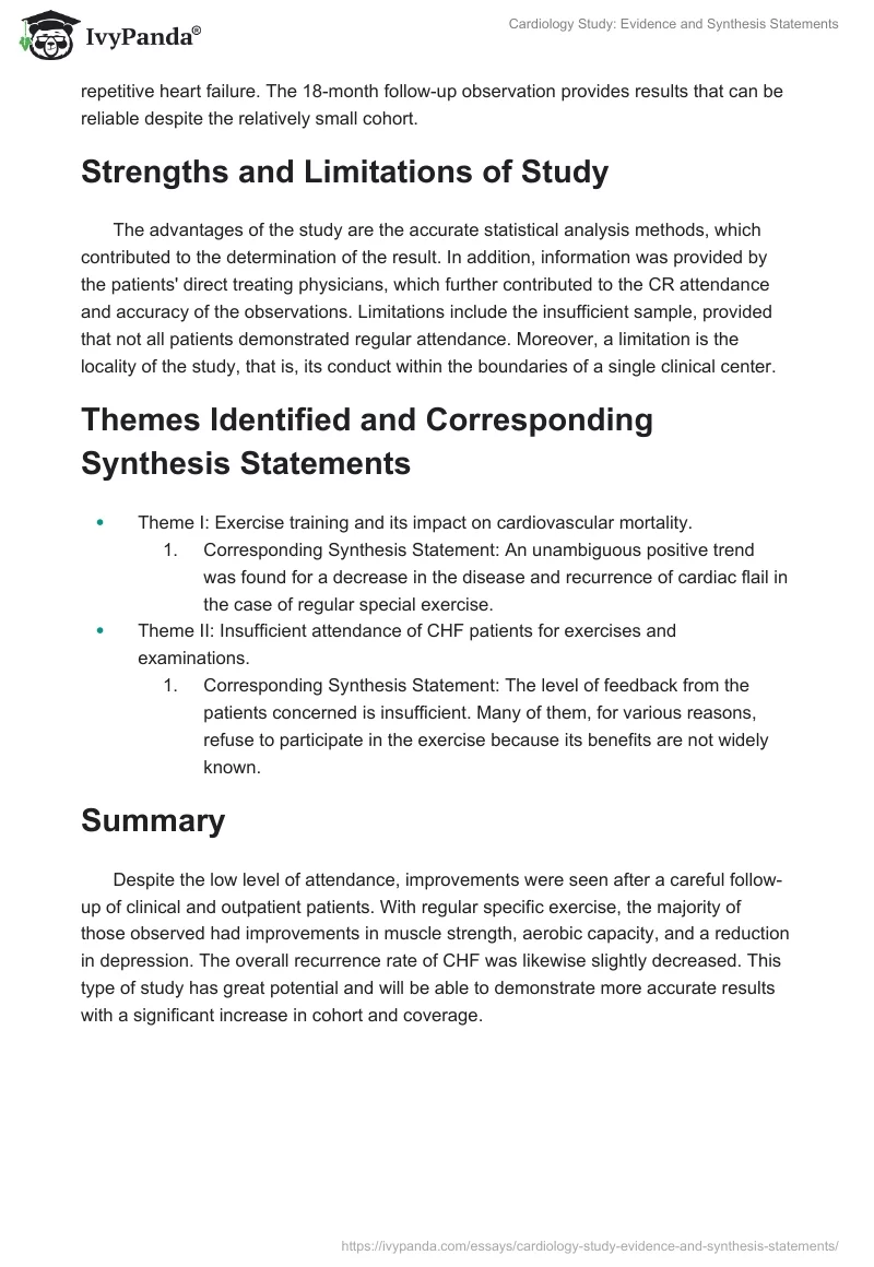 Cardiology Study: Evidence and Synthesis Statements. Page 2