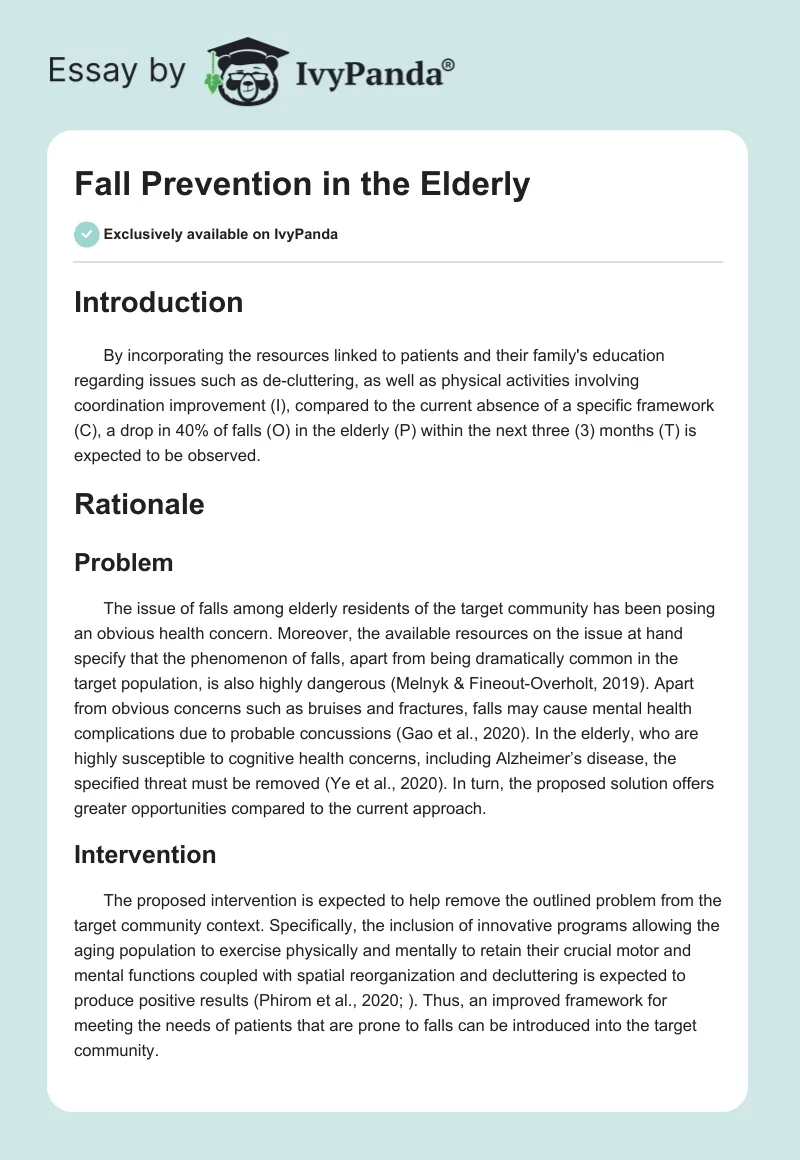 Fall Prevention in the Elderly. Page 1