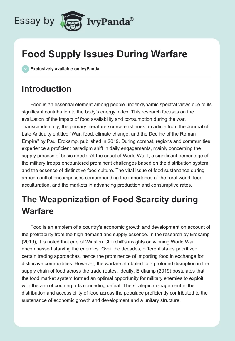 Food Supply Issues During Warfare. Page 1