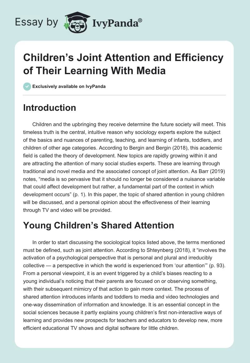 Children’s Joint Attention and Efficiency of Their Learning With Media. Page 1
