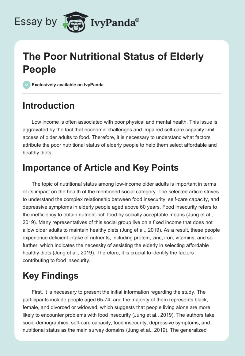 The Poor Nutritional Status of Elderly People. Page 1