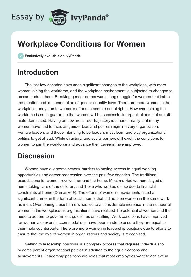 Workplace Conditions for Women. Page 1