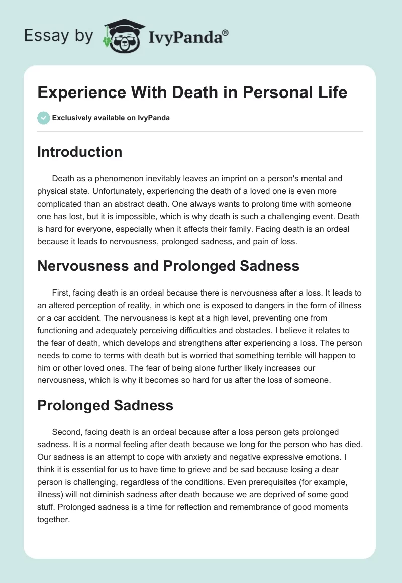 Experience With Death in Personal Life. Page 1