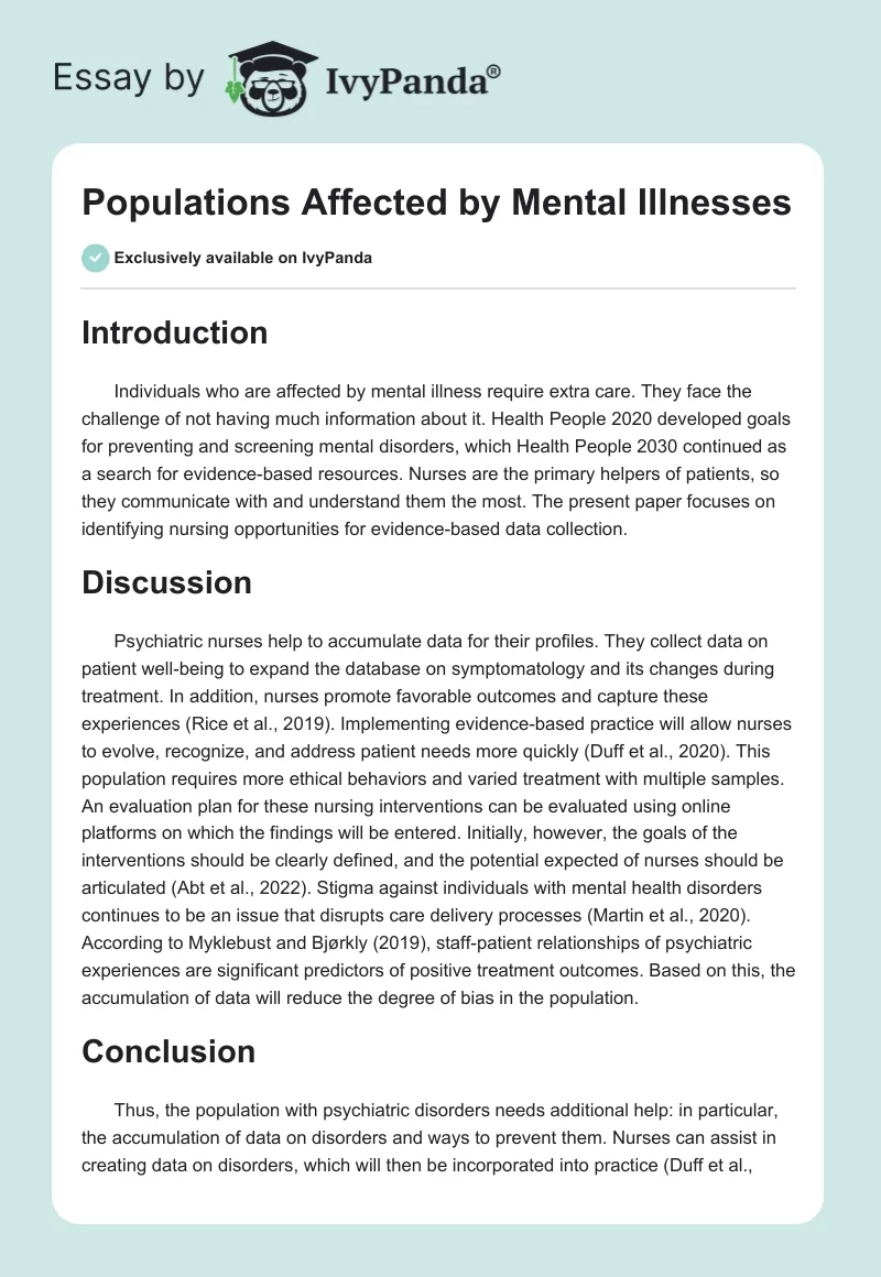 Populations Affected by Mental Illnesses. Page 1