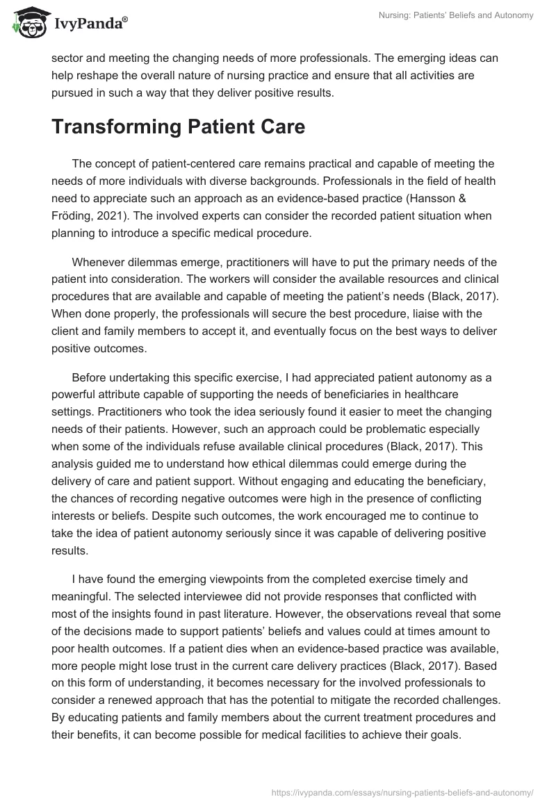 Nursing: Patients’ Beliefs and Autonomy. Page 4