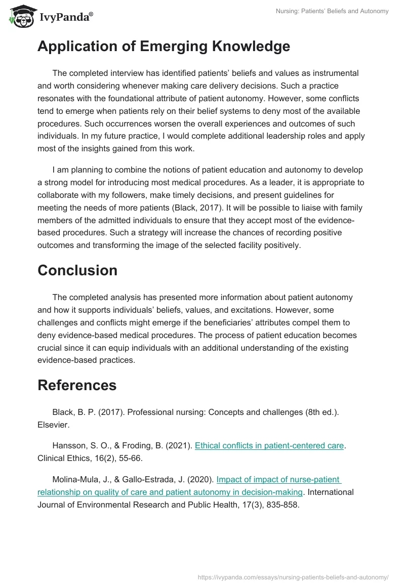 Nursing: Patients’ Beliefs and Autonomy. Page 5